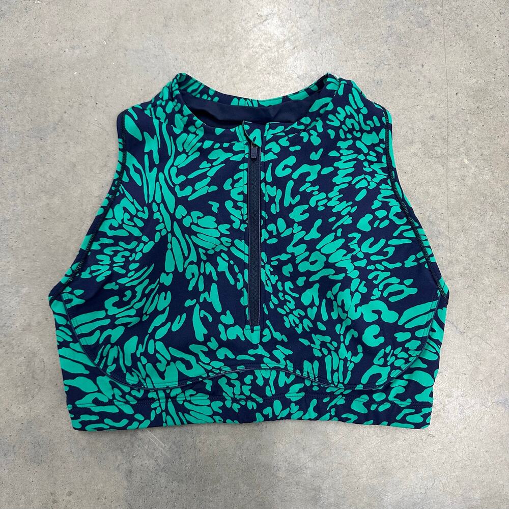 Sweaty Betty Power Contour Zip Bra Medium Impact Sports Bra Green Print US 8 M - Picture 2 of 6